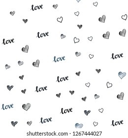 Dark BLUE vector seamless pattern with phrase LOVE YOU, hearts. Illustration with words of love, hearts in abstract style. Design for wallpaper, fabric makers.