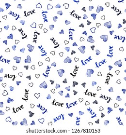 Dark BLUE vector seamless pattern with phrase LOVE YOU, hearts. Colorful gradient phrase LOVE YOU, hearts in abstract style. Design for wallpaper, fabric makers.