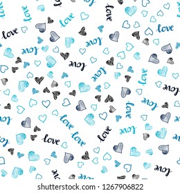 Dark BLUE vector seamless pattern with phrase LOVE YOU, hearts. Illustration with phrase LOVE YOU, hearts for valentine's day. Pattern for trendy fabric, wallpapers.