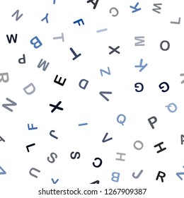 Dark BLUE vector seamless pattern with ABC symbols. Colored alphabet signs with gradient on white background. Pattern for trendy fabric, wallpapers.