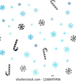 Dark BLUE vector seamless pattern with delicious xmas candies.