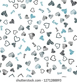 Dark BLUE vector seamless pattern with phrase LOVE YOU, hearts. Romantic illustration with colorful phrase LOVE YOU, hearts. Design for wallpaper, fabric makers.