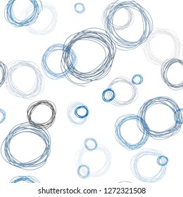Dark BLUE vector seamless pattern with spheres. Illustration with set of shining colorful abstract circles. Texture for window blinds, curtains.