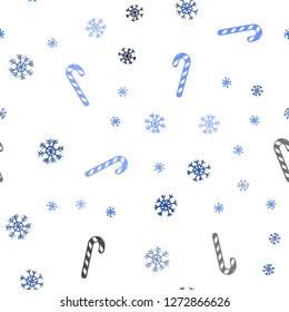 Dark BLUE vector seamless pattern with delicious xmas candies.