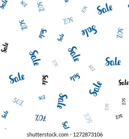 Dark BLUE vector seamless pattern with 30, 50, 70 percentage signs. Colorful set of  percentage signs in simple style. Template for season sales, shopping ads.