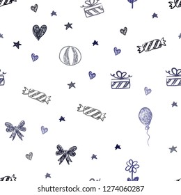 Dark BLUE vector seamless pattern in christmas style. Design in xmas style with aheart, baloon, candy, gift, star, ribbon. Pattern for new year ads.