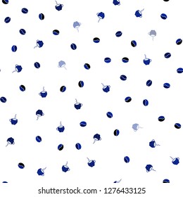 Dark BLUE vector seamless pattern with coffee beans, cups. Gradient abstract collection of coffee cups and beans. Pattern for ad, booklets, leaflets of restaurants.