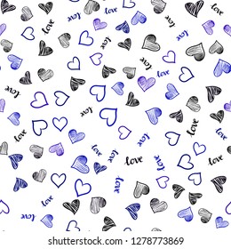 Dark BLUE vector seamless pattern with phrase LOVE YOU, hearts. Design in doodle style with text LOVE YOU, hearts. Template for business cards, websites.