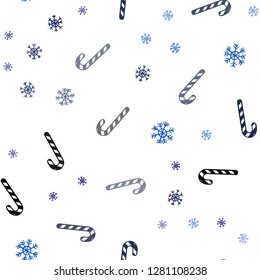 Dark BLUE vector seamless pattern with delicious xmas candies.