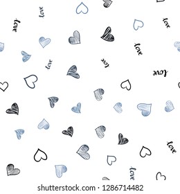 Dark BLUE vector seamless pattern with phrase LOVE YOU, hearts. Illustration with words of love, hearts in abstract style. Design for textile, fabric, wallpapers.