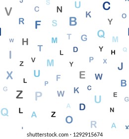 Dark BLUE vector seamless pattern with ABC symbols. Modern geometrical illustration with ABC english symbols. Pattern for design of fabric, wallpapers.