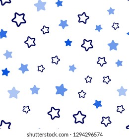 Dark BLUE vector seamless pattern with christmas stars. Glitter abstract illustration with colored stars. Pattern for design of fabric, wallpapers.