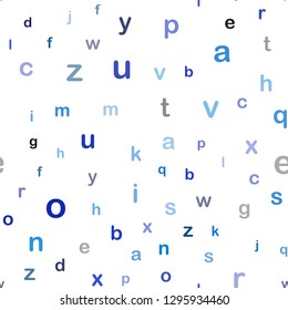 Dark BLUE vector seamless pattern with ABC symbols. Blurred design in simple style with signs of alphabet. Design for textile, fabric, wallpapers.