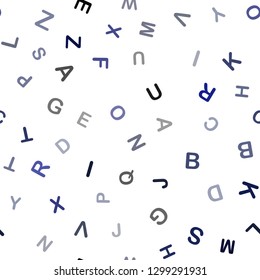 Dark BLUE vector seamless pattern with ABC symbols. Abstract illustration with colored latin alphabet. Template for business cards, websites.