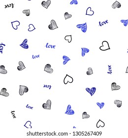 Dark BLUE vector seamless pattern with phrase LOVE YOU, hearts. Illustration with phrase LOVE YOU, hearts for valentine's day. Template for business cards, websites.