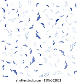 Dark BLUE vector seamless pattern with sea dolphins. Modern abstract illustration with sea dolphins. Pattern for wildlife ad, booklets.