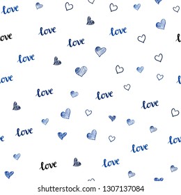 Dark BLUE vector seamless pattern with phrase LOVE YOU, hearts. Illustration with phrase LOVE YOU, hearts for valentine's day. Design for wallpaper, fabric makers.