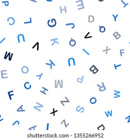 Dark BLUE vector seamless pattern with ABC symbols. Colored alphabet signs with gradient on white background. Pattern for design of fabric, wallpapers.