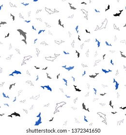 Dark BLUE vector seamless pattern with sea dolphins. Natural illustration with sea dolphins. Template for natural magazines.