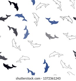 Dark BLUE vector seamless pattern with sea dolphins. Shining illustration of colorful gradient sea dolphins. Natural design for wallpapers.