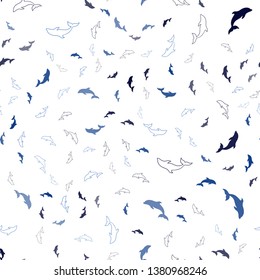 Dark BLUE vector seamless pattern with sea dolphins. Shining illustration of colorful gradient sea dolphins. Pattern for wildlife ad, booklets.