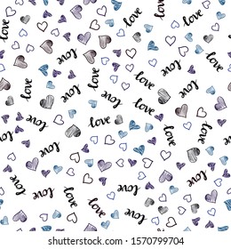 Dark BLUE vector seamless pattern with phrase LOVE YOU, hearts. Romantic illustration with colorful phrase LOVE YOU, hearts. Design for wallpaper, fabric makers.