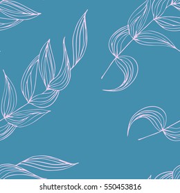 Dark blue vector seamless pattern with leaves. Abstract leaves seamless background. Hand drawn vector illustration