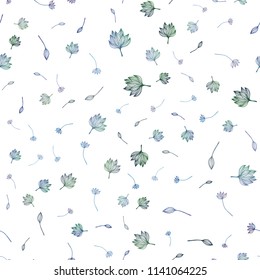 Dark BLUE vector seamless sketch backdrop. leaves on blurred abstract background with gradient. Hand painted design for wrapping, wallpaper.