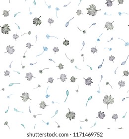 Dark BLUE vector seamless sketch layout. Decorative illustration with leaves on abstract template. Pattern for brand book.
