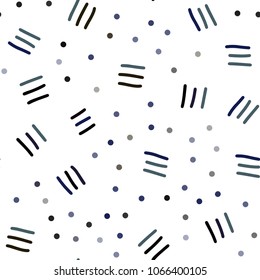 Dark BLUE vector seamless template with geometric lines. Decorative abstract design of repeating lines, circles. Trendy design for wallpaper, fabric makers.