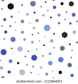 Dark BLUE vector seamless template in hexagonal style. Colorful hexagons on white backdrop. Pattern for texture of wallpapers.