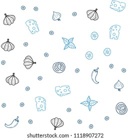 Dark BLUE vector seamless template with organic meal. Blurred decorative design of snacks in doodle style. Pattern for ads of breakfast, lunch, dinner.