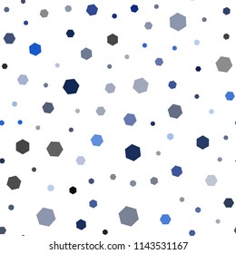 Dark BLUE vector seamless template in hexagonal style. Illustration of colored hexagons on white surface. New design for website's poster, banner.