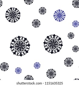 Dark BLUE vector seamless template with ice snowflakes. Blurred decorative design in xmas style with snow. Template for business cards, websites.