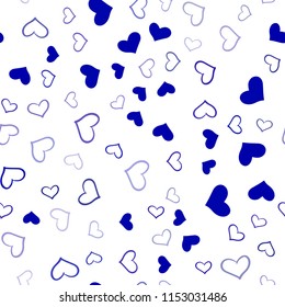 Dark BLUE vector seamless template with doodle hearts. Hearts on blurred abstract background with colorful gradient. Pattern can be used for valentine's ad, booklets.