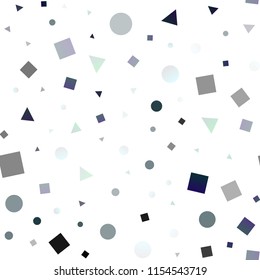 Dark BLUE vector seamless template with crystals, circles, squares. Circles, lines, rhombus with colorful gradient. Trendy design for wallpaper, fabric makers.