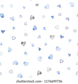 Dark BLUE vector seamless template with doodle hearts. Hearts on blurred abstract background with colorful gradient. Beautiful design for your business advert of anniversary.
