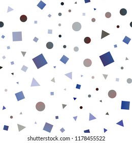 Dark BLUE vector seamless template with crystals, circles, squares. Glitter abstract illustration with spheres, squares, lines. Pattern for trendy fabric, wallpapers.
