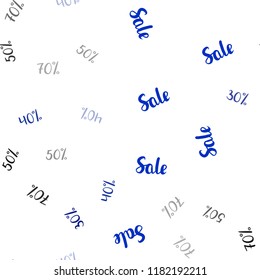 Dark BLUE vector seamless template with 30%, 40%, 50%, 70% selling. Abstract illustration with colorful gradient symbols of sales. Template for season sales, shopping ads.