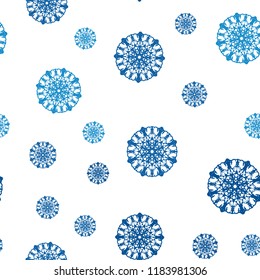 Dark BLUE vector seamless template with ice snowflakes. Glitter abstract illustration with crystals of ice. Template for business cards, websites.