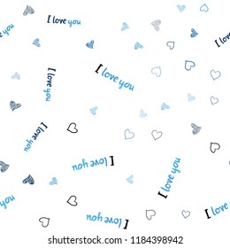 Dark BLUE vector seamless template with doodle hearts. Decorative shining illustration with hearts on abstract template. Template for Valentine's greeting postcards.