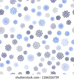 Dark BLUE vector seamless template with ice snowflakes. Blurred decorative design in xmas style with snow. Pattern for trendy fabric, wallpapers.