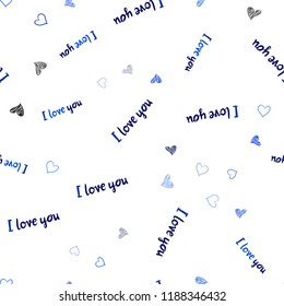 Dark BLUE vector seamless template with doodle hearts. Glitter abstract illustration with colorful hearts in romantic style. Pattern for marriage gifts, congratulations.