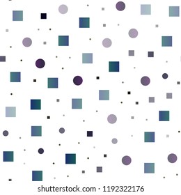 Dark BLUE vector seamless template with spots, rectangles. Illustration with set of shining colorful abstract circles, cubes. Pattern for trendy fabric, wallpapers.