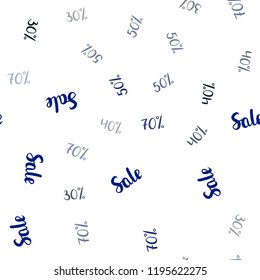 Dark BLUE vector seamless template with 30%, 40%, 50% selling. Colorful set of  percentage signs in simple style. Template for season sales, shopping ads.