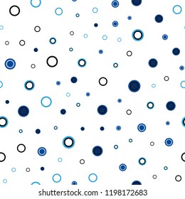 Dark BLUE vector seamless template with circles. Blurred decorative design in abstract style with bubbles. Template for business cards, websites.