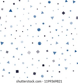 Dark BLUE vector seamless template with crystals, circles, squares. Abstract gradient illustration with circles, triangles, cubes. Pattern for design of window blinds, curtains.