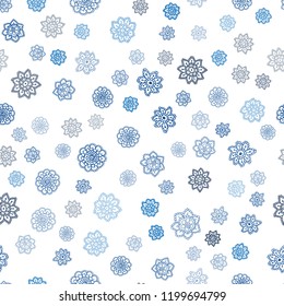 Dark BLUE vector seamless template with ice snowflakes. Glitter abstract illustration with crystals of ice. Pattern for trendy fabric, wallpapers.