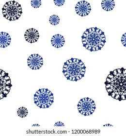 Dark BLUE vector seamless template with ice snowflakes. Modern geometrical abstract illustration with crystals of ice. Pattern for design of window blinds, curtains.