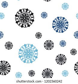 Dark BLUE vector seamless template with ice snowflakes. Snow on blurred abstract background with gradient. Template for business cards, websites.